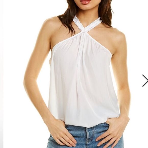 Ramy Brook Serena White Ruffle Tank Halter Top | M - Picture 1 of 7